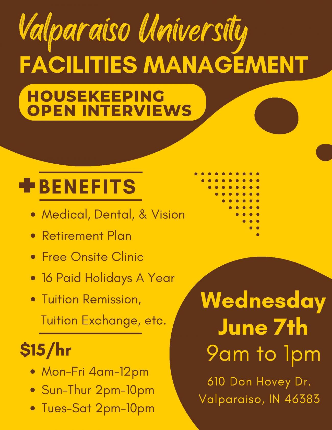 💥 Housekeeping OPEN INTERVIEWS at Valparaiso University Facilities  Management 💥