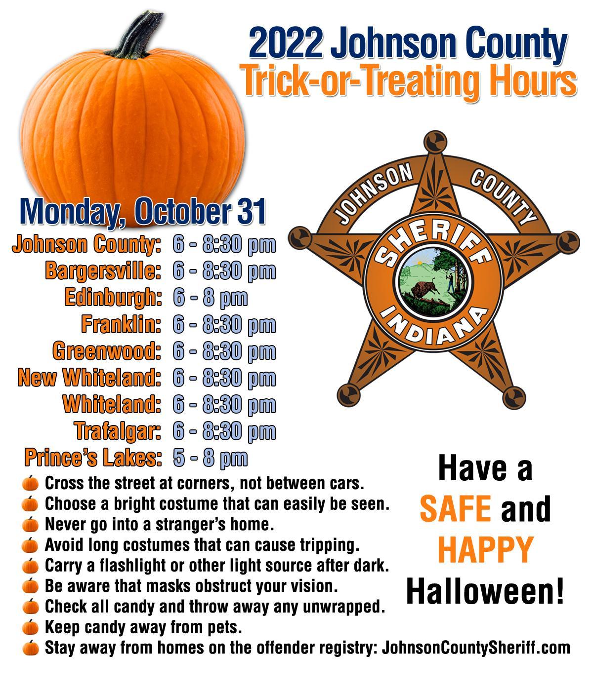 Johnson County "Trick or Treating" Hours