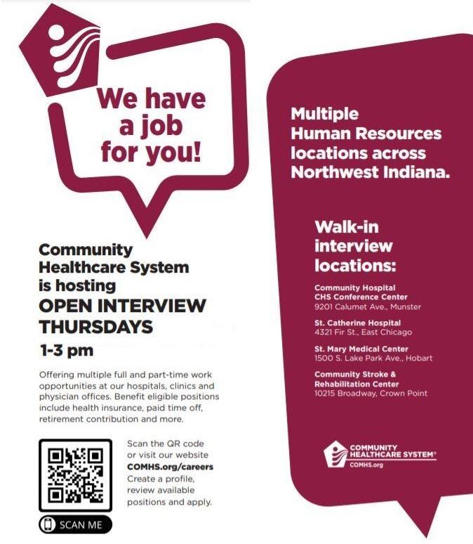 Community Healthcare System Resumes Open Interview Thursdays